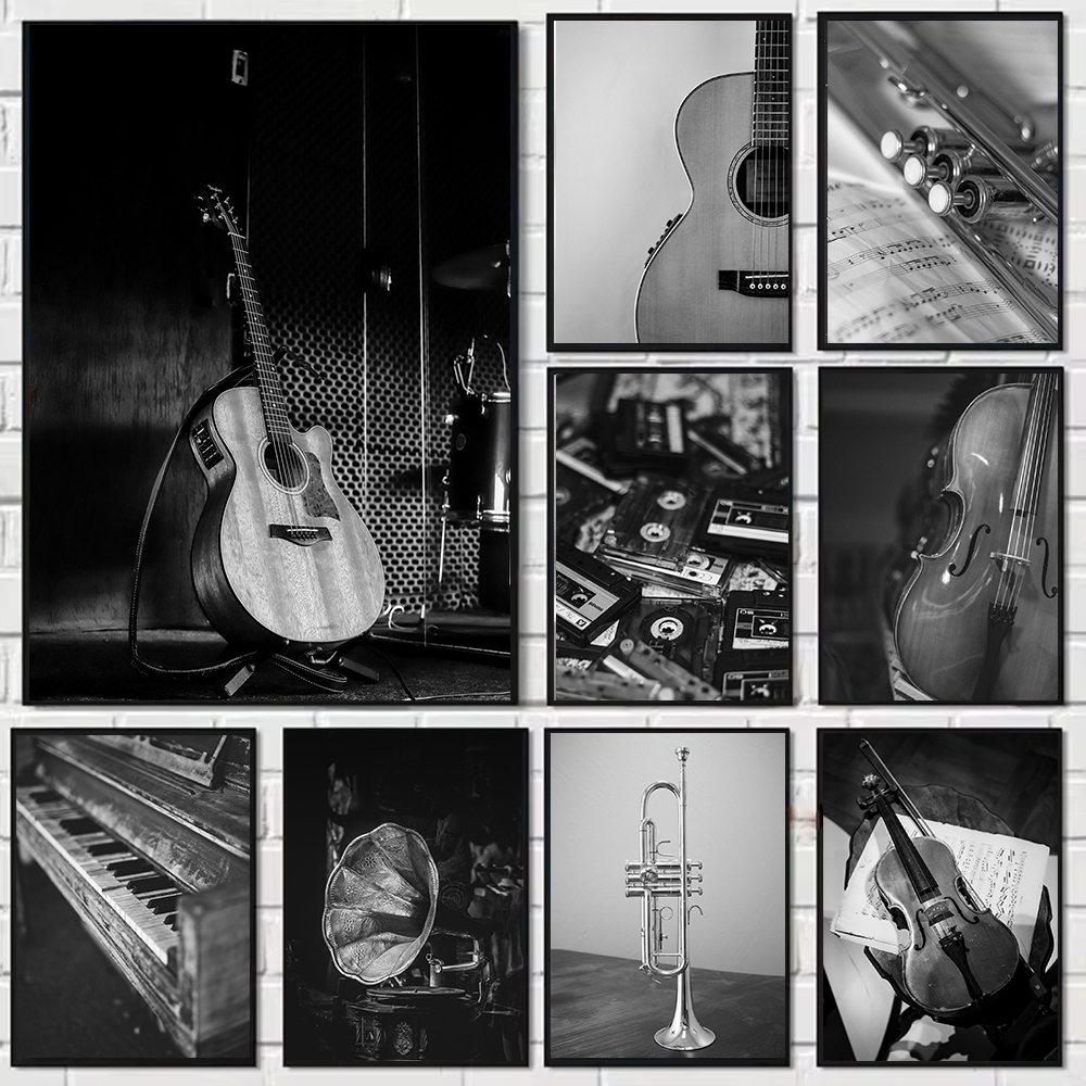 Musical Instrument Trumpet - (No frame)Black and White Photo Violin