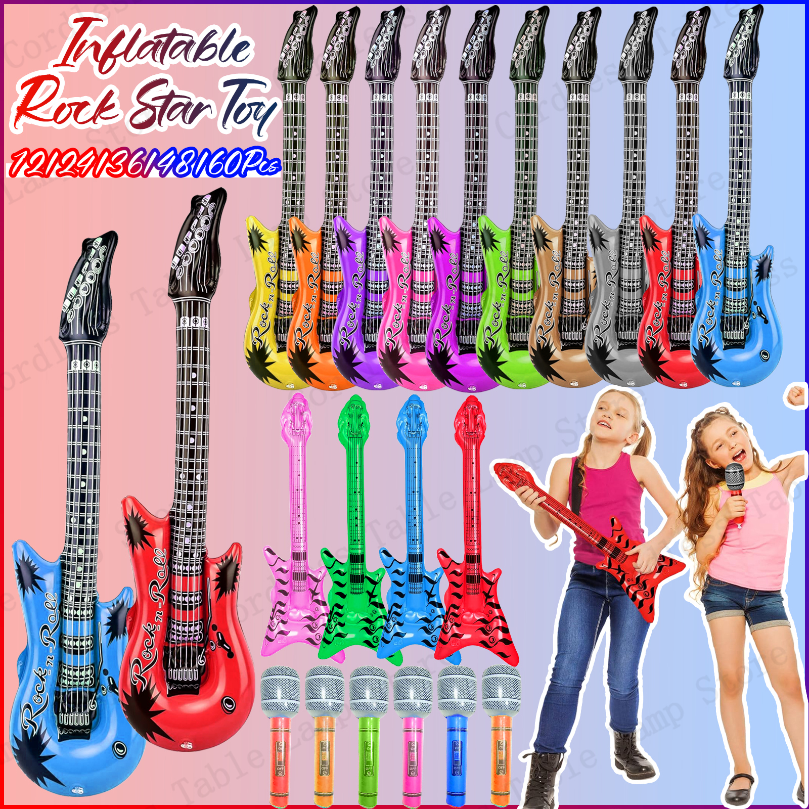 12-60Pcs Inflatable Rock Star  - مراجعة Musical Instrument That You Blow Into وسعره